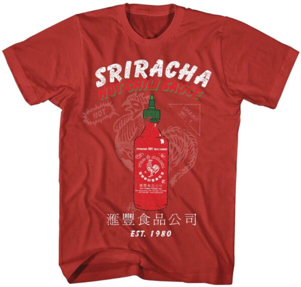 SRIRACHA / SOFT HAND SCREEN PRINT OVER RED / SHORT SLEEVE TEE