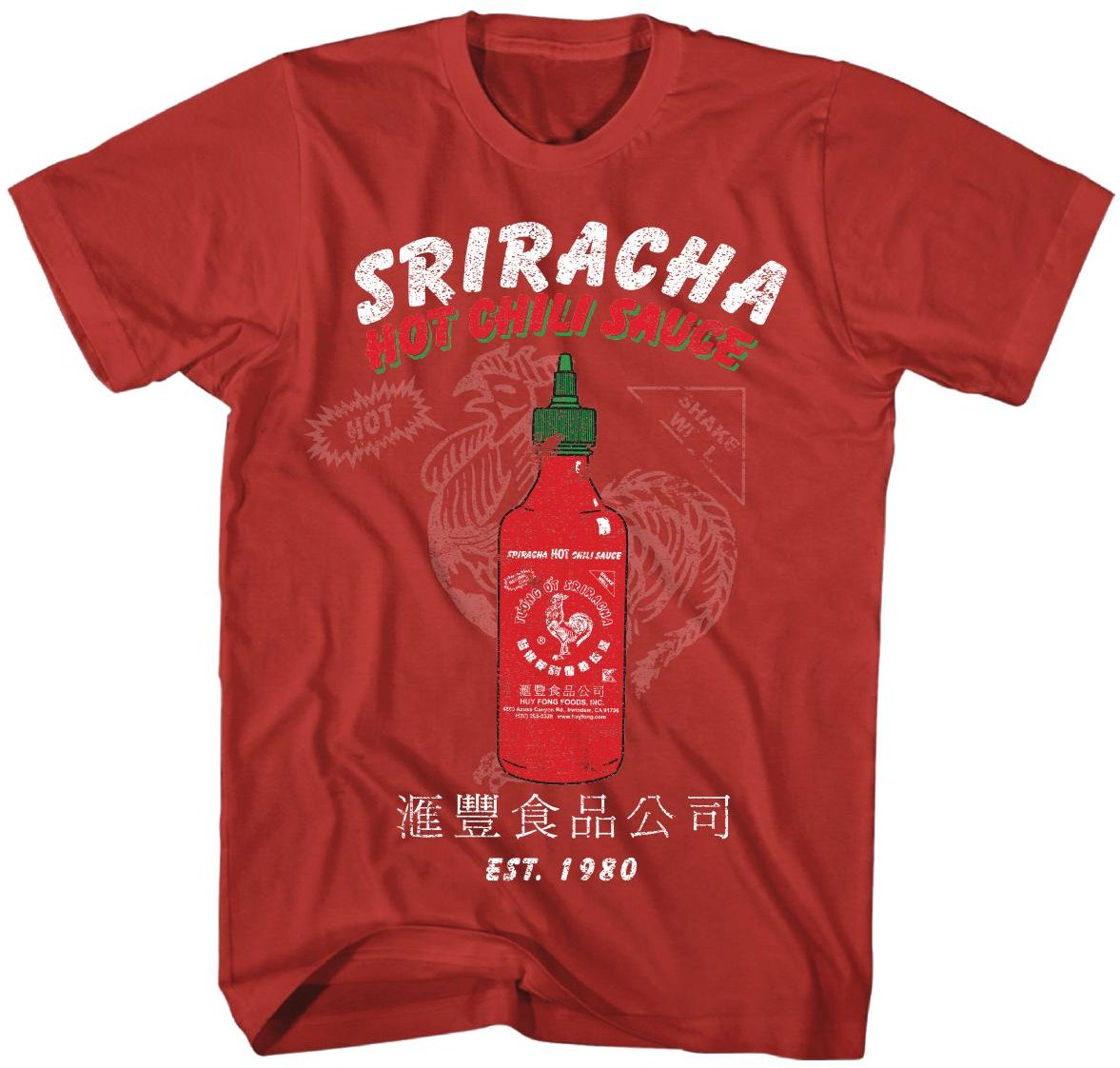 SRIRACHA / SOFT HAND SCREEN PRINT OVER RED / SHORT SLEEVE TEE