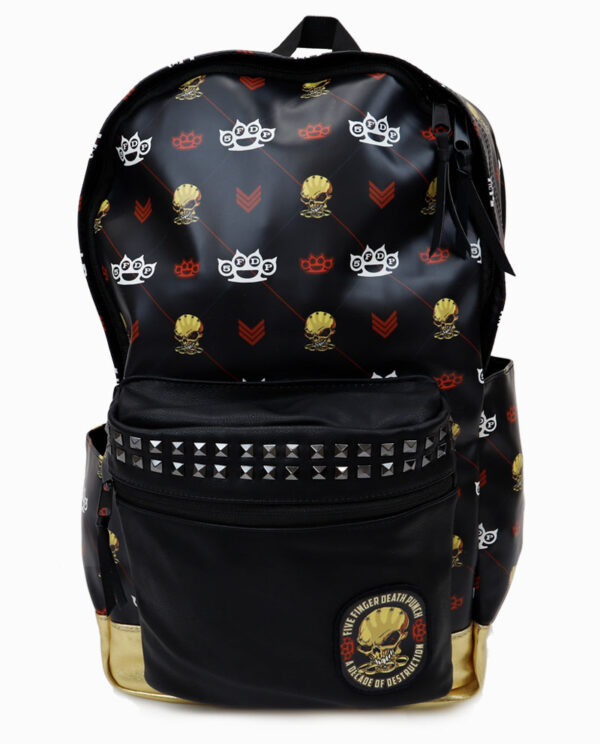 Five Finger Death Punch 5FDP Black and Gold Studded Backpack