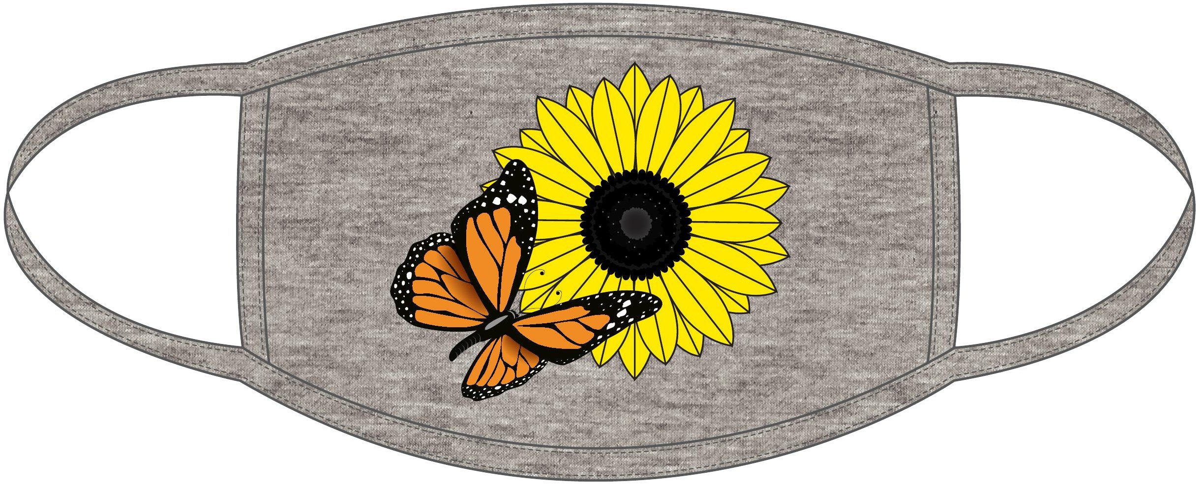 HEATHER GREY DAISY AND BUTTERFLY FACE MASK