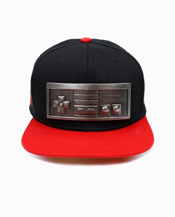 Nintendo NES Controller Metal Plate Black and Red Snapback