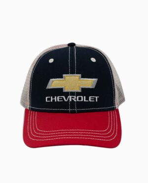 Chevrolet Navy, Red, and Tan Mesh Back Trucker Hat