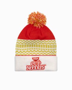 Cup Noodles Embroidered Red Pom Knit Beanie