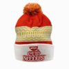 Cup Noodles Embroidered Red Pom Knit Beanie