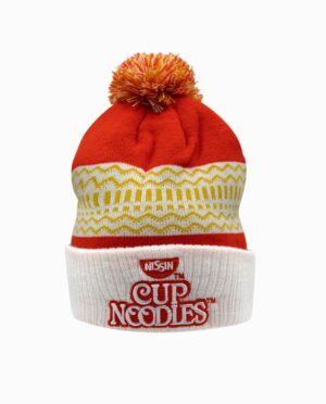 Cup Noodles Embroidered Red Pom Knit Beanie