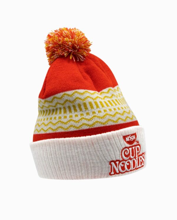 Cup Noodles Embroidered Red Pom Knit Beanie