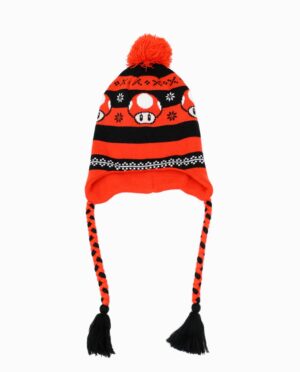 Nintendo Orange and Black Super Mario Mushroom Laplander Beanie