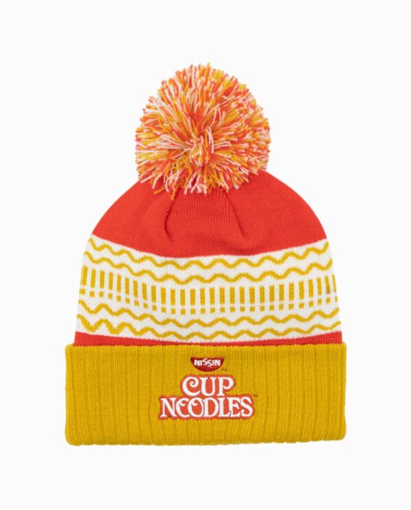 Cup Noodles Embroidered Red-Gold Pom Knit Beanie Main Image
