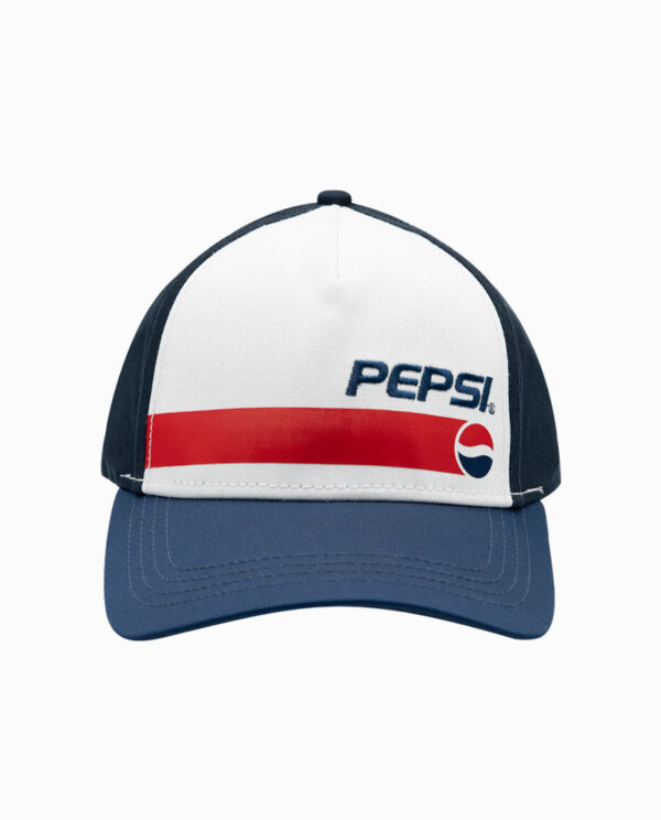Pepsi White, Blue, and Red Mesh Trucker Snapback Hat