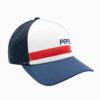 Pepsi White, Blue, and Red Mesh Trucker Snapback Hat