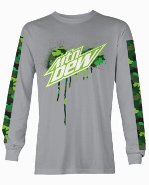 Mountain Dew Grey Long Sleeve Shirt With Green Camo Print