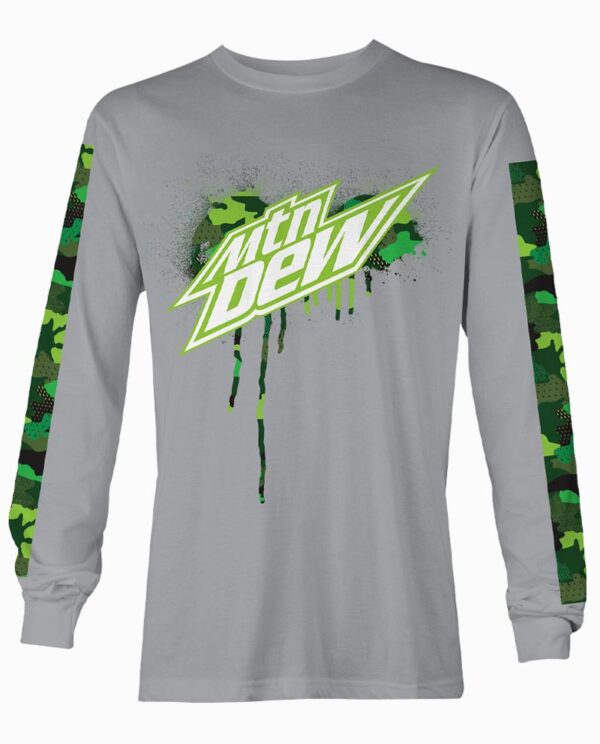 Mountain Dew Grey Long Sleeve Shirt With Green Camo Print
