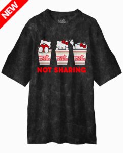 Hello Kitty x Cup Noodles Not Sharing Black Mineral Wash Oversize T-Shirt