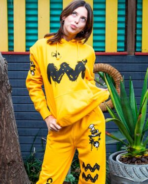 Peanuts Charlie Brown Yellow Zig Zag Stripe Hoodie Lifestyle Main Image