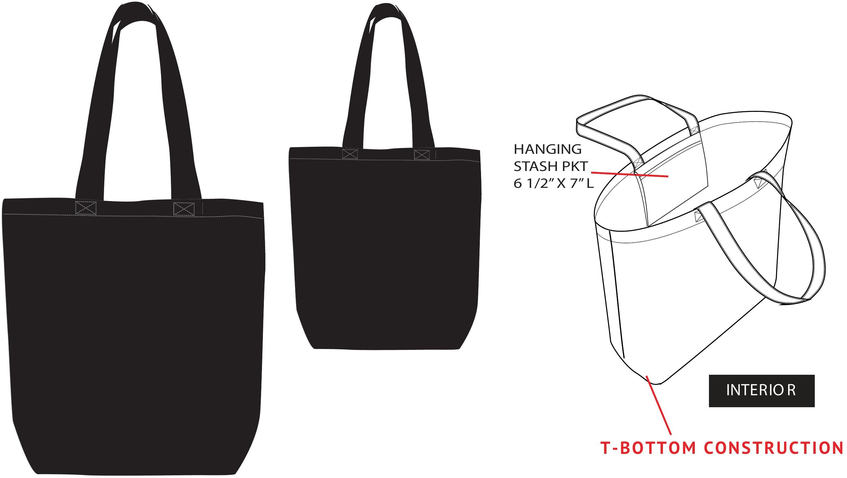 Generic black, white and natural tote bag-no screen print , only blank in 12oz cotton canvas with interior hanging pkt