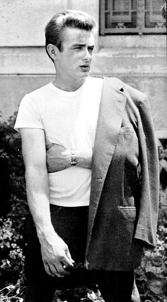 James dean in his classic white tee